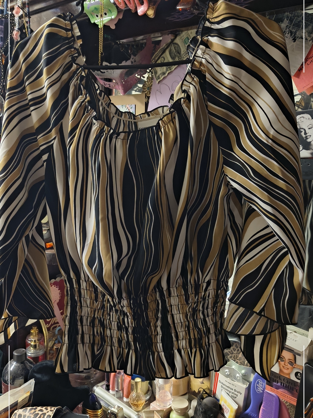 Fashion Bug Black, White & Gold Striped Top